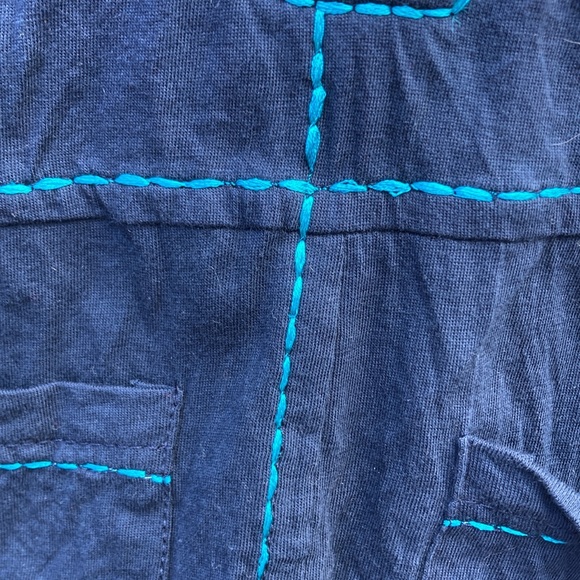 Aller Simplement v-necked blue dress stitches and print on flowers/design sz. S - Picture 5 of 8